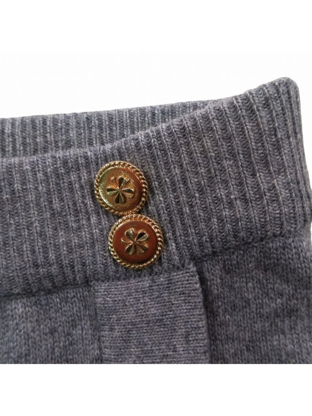 Chanel Vintage Pure Cashmere Knit Tight Skirt Gold Buttons Gray 2